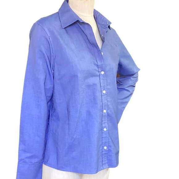 Lands' End Women's Button Front Cotton Polyester Shirt Sz M Blue 143F - Picture 2 of 7